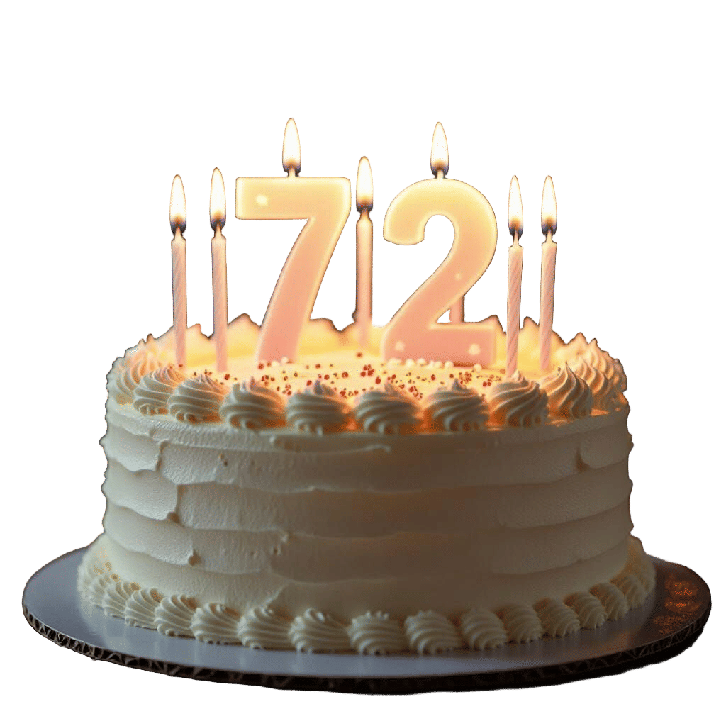 create a birthday cake for a 72 years old Larry, including 72 candles