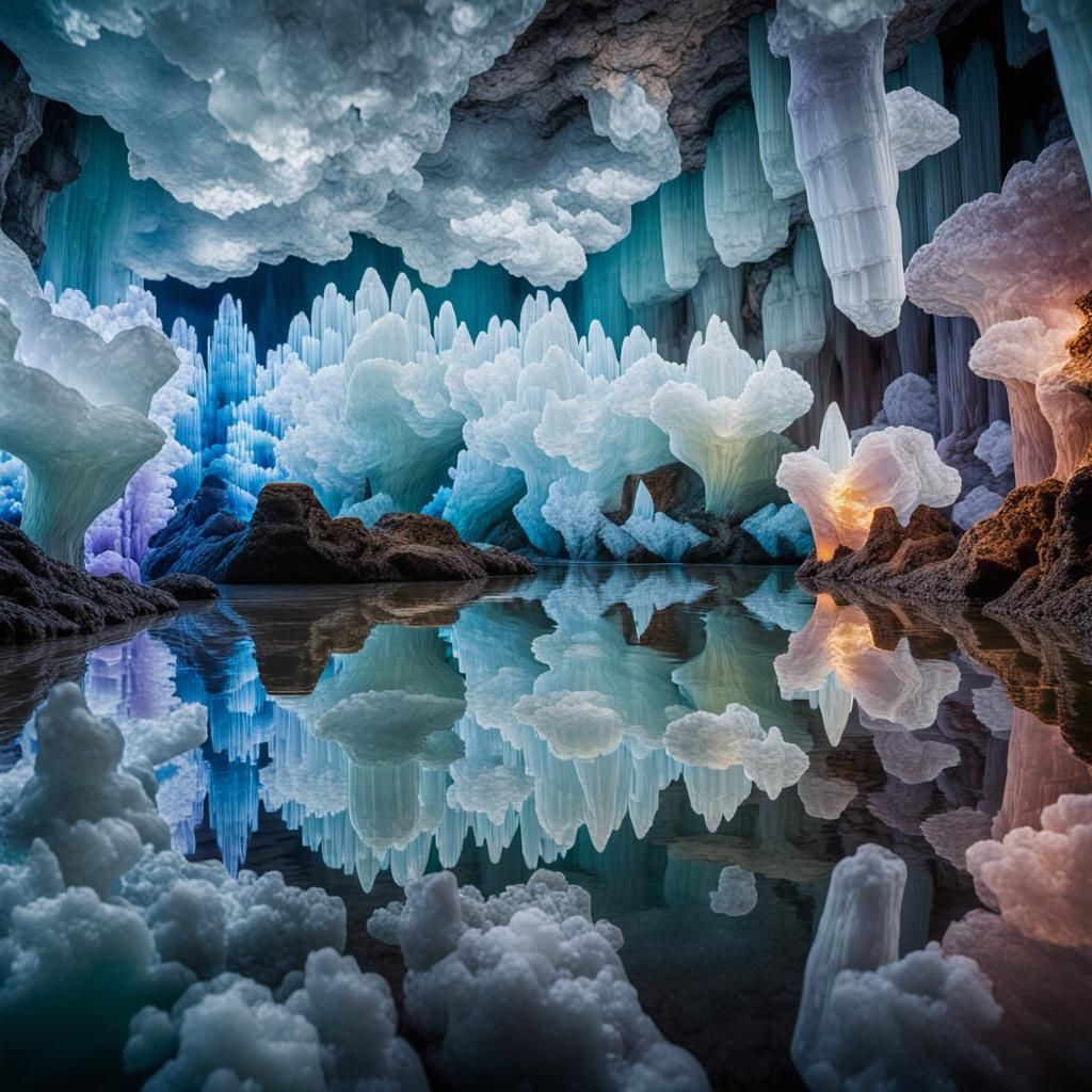 Lake in a crystal cave.  by @Simon C