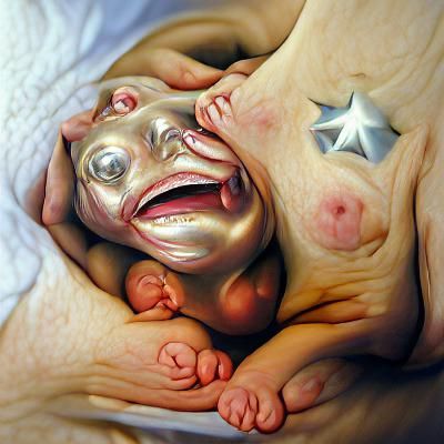 a mother gives birth to a star child grotesque hyperrealism