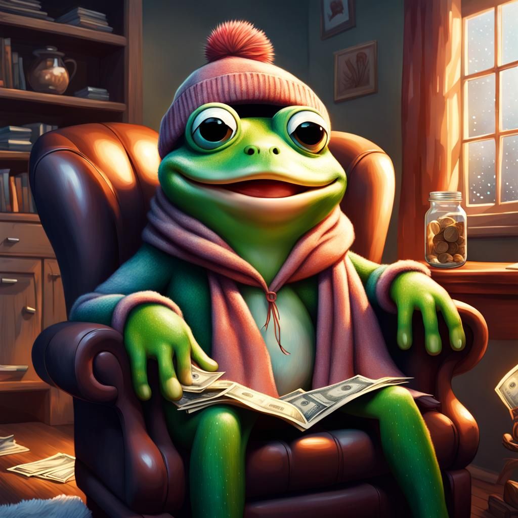 Peepo happy frog, wearing a cozy hat and wrapped in a cozy soft blanket ...