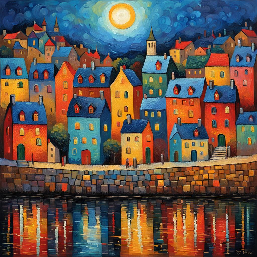 block of small Dragon town Nite in the style of Odilon Redon