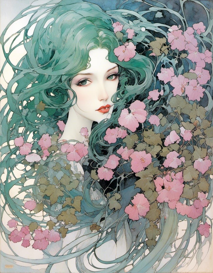 Pamela Isley, solo, green wavy hair, hood, vines, long hair,...