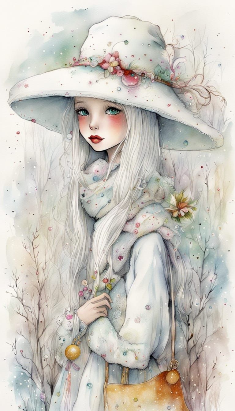 Enchanting White Witch Doll in Salt Speckled Watercolor