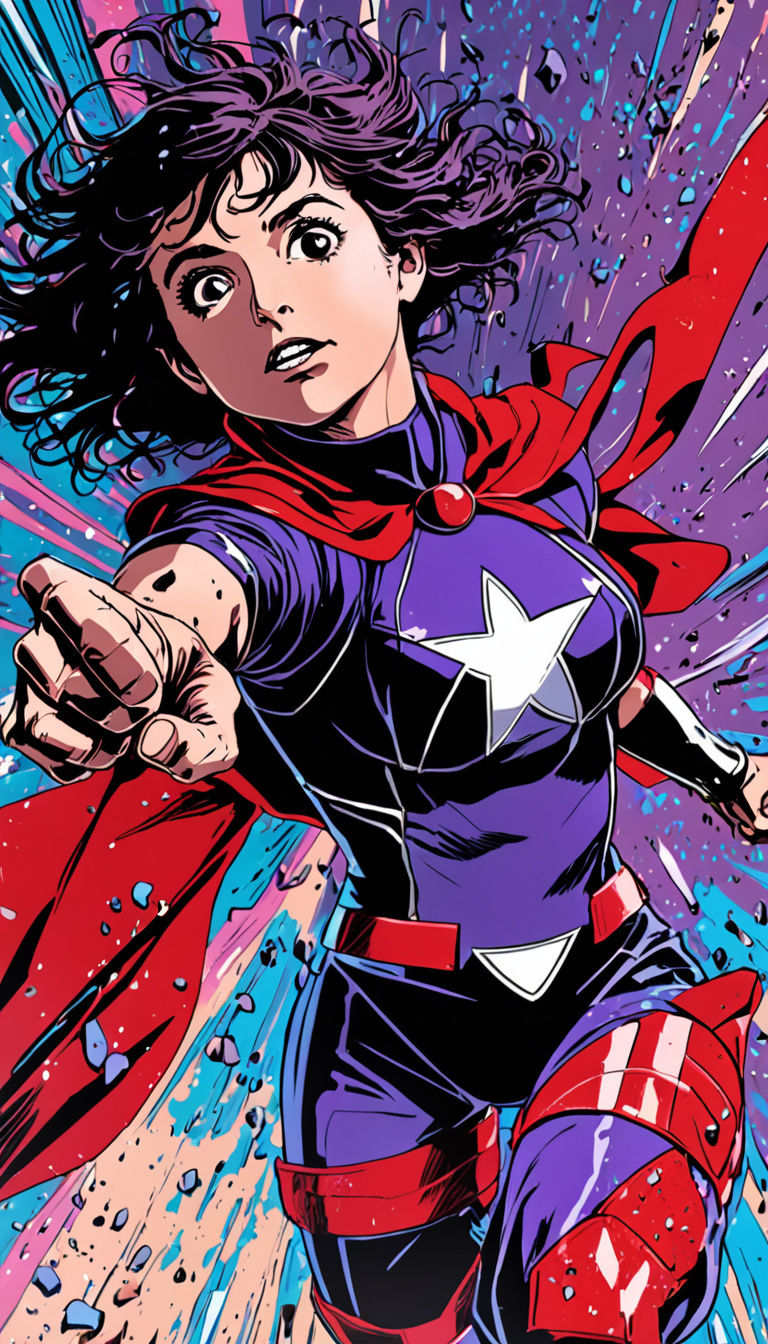 Dazzling DC Comics-Inspired Anime Superheroine in Dynamic Po...