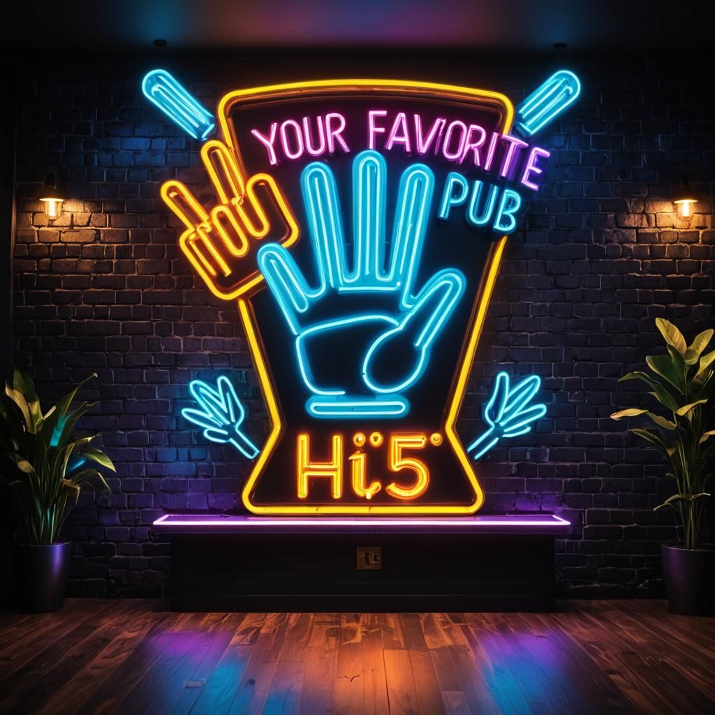 Pub Hi5 Neon Sign - AI Generated Artwork - NightCafe Creator