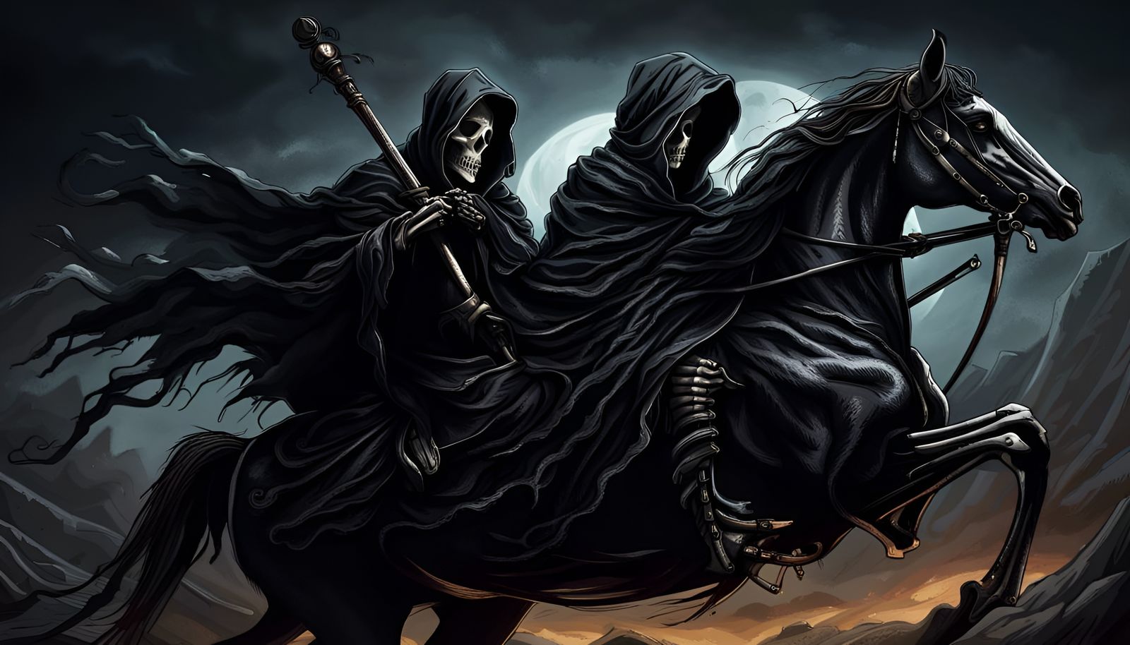 Two Death pale riders on a black horse. - AI Generated Artwork ...