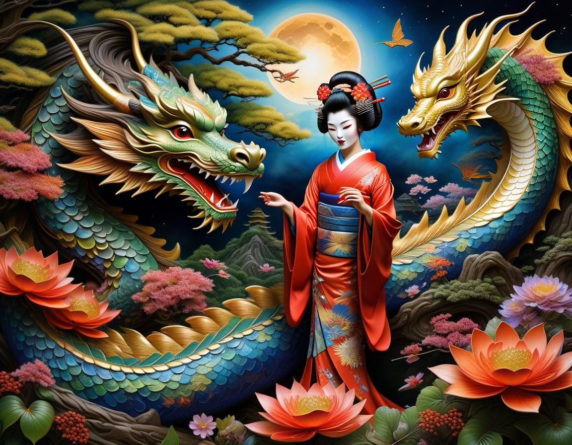 Geisha With Dragons  by @Totally4Ryo