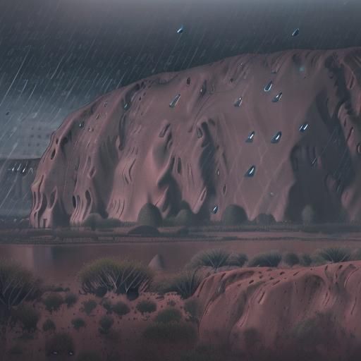 (heavy rain over Uluru:3.0), (water drops:3.0), photo shot f...