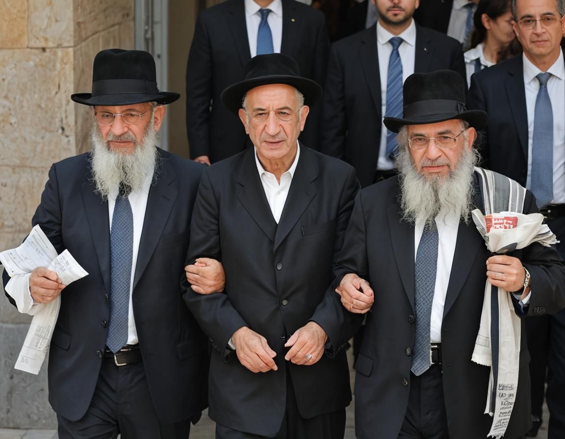 חתן חרדים צעיר זקן מגולח שיער ג'ינג'י רציני ומהורהר מובל בזר...