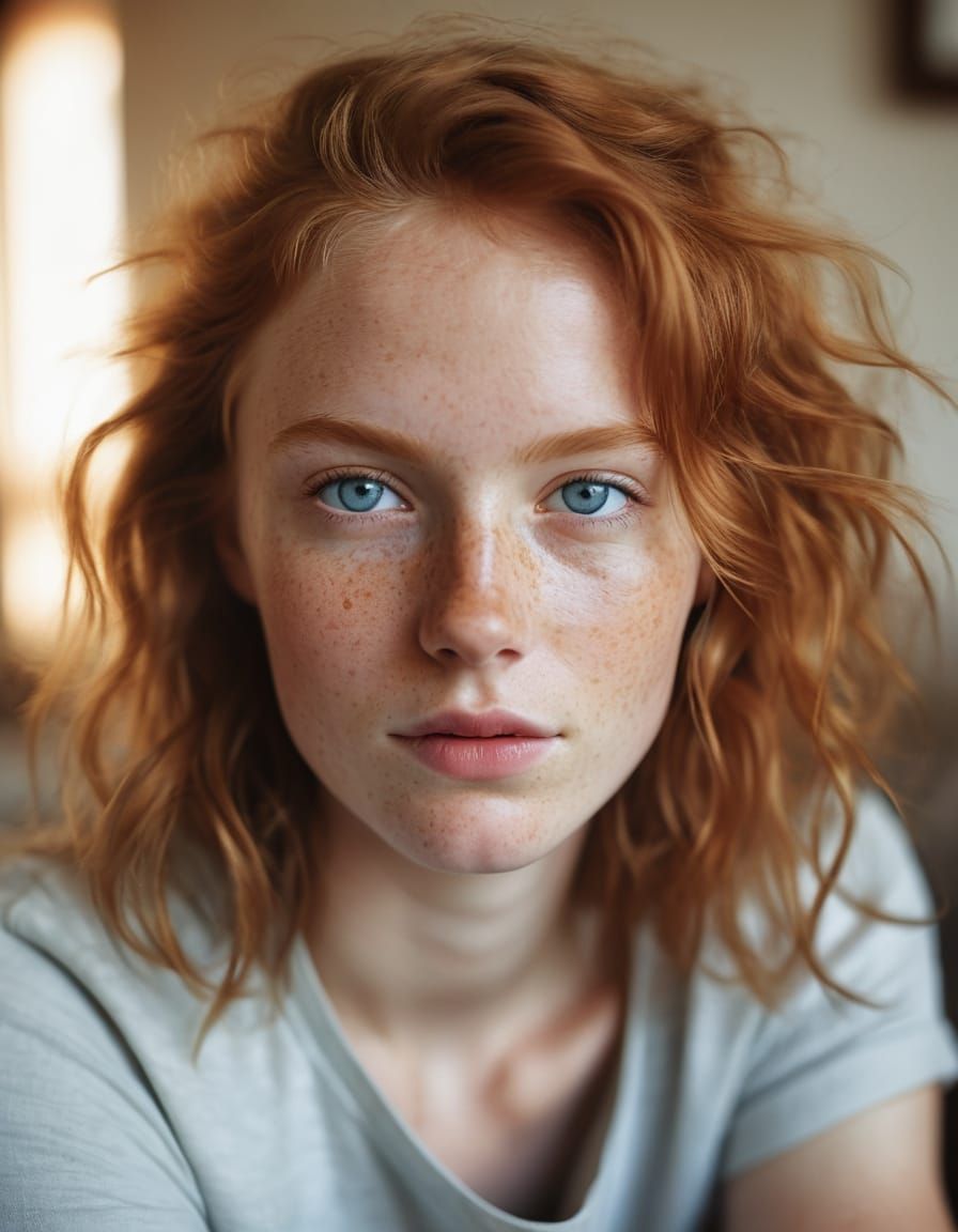 Warm Portrait of a Young Woman in a Cozy Living Room