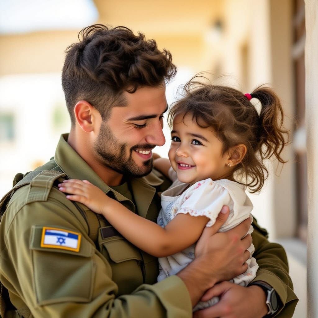 Emotional Reunion: Soldier and Child Embrace