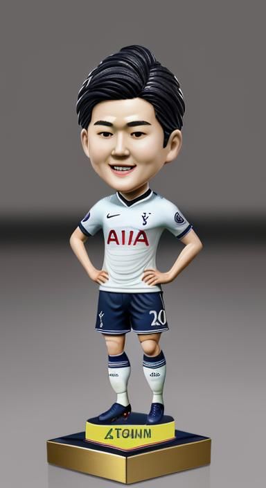 A mini bobble head toy of Son heung-min wearing the tottenha...