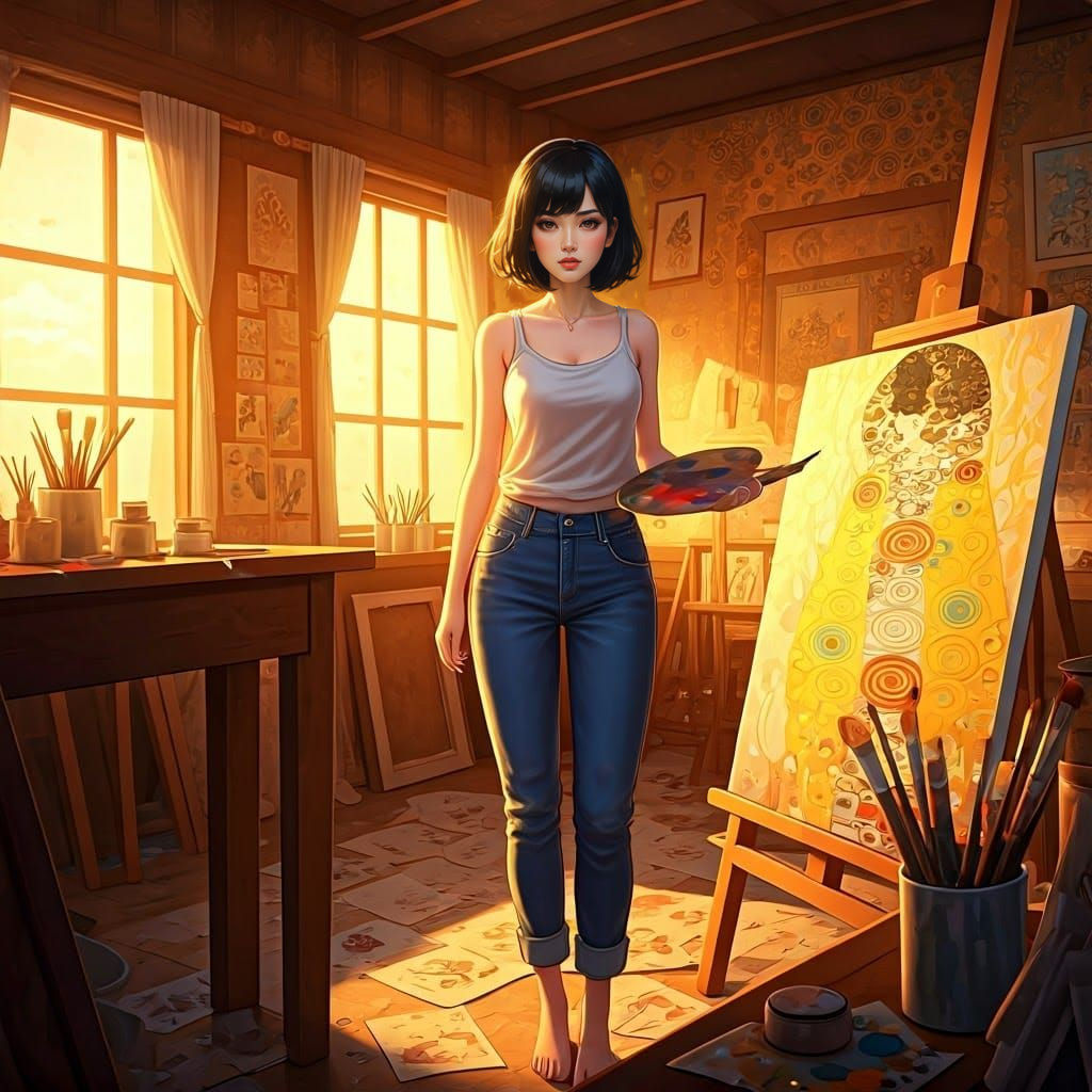 Elegant Thai Woman in Vibrant Art Studio