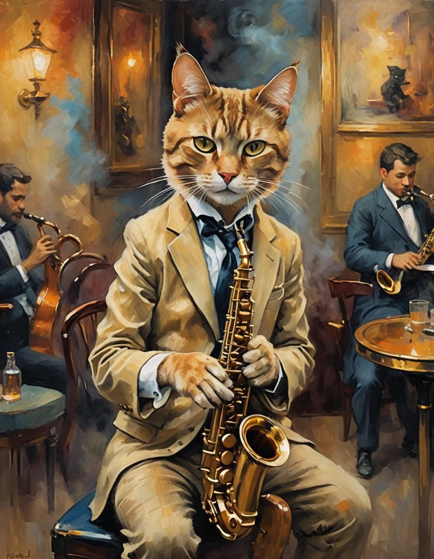 Saxophone cat.  by @undefined