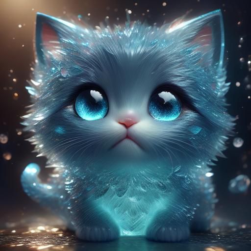cute baby kitten made out of crystals, glass, sparkles, glow...