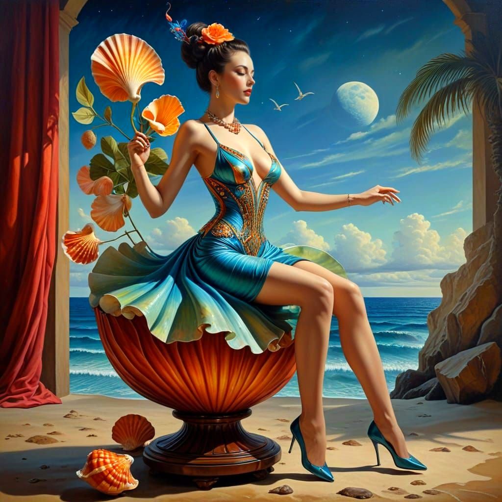 Surreal Portrait of a Happy Lady in Whimsical Surroundings