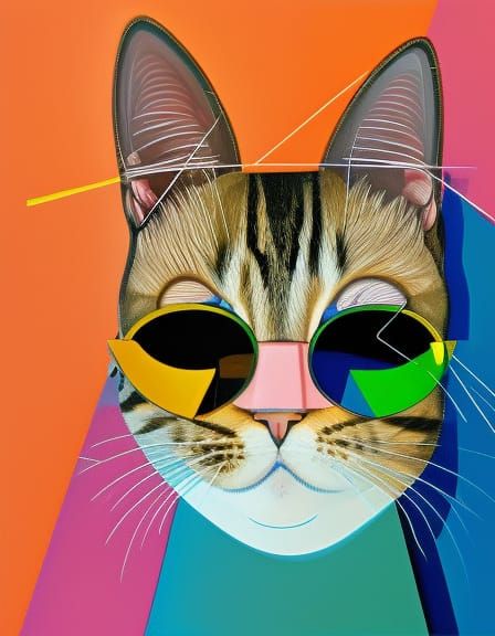 Cat with circle glasses on