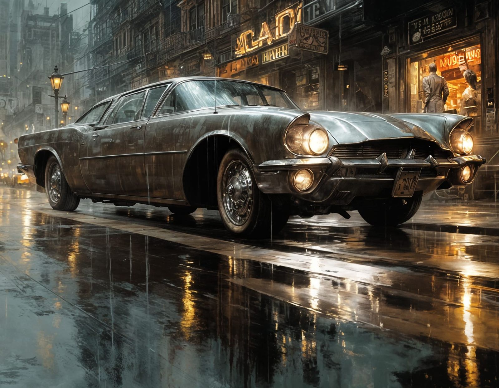 Silver Brown Retro Cityscape with Volumetric Lighting