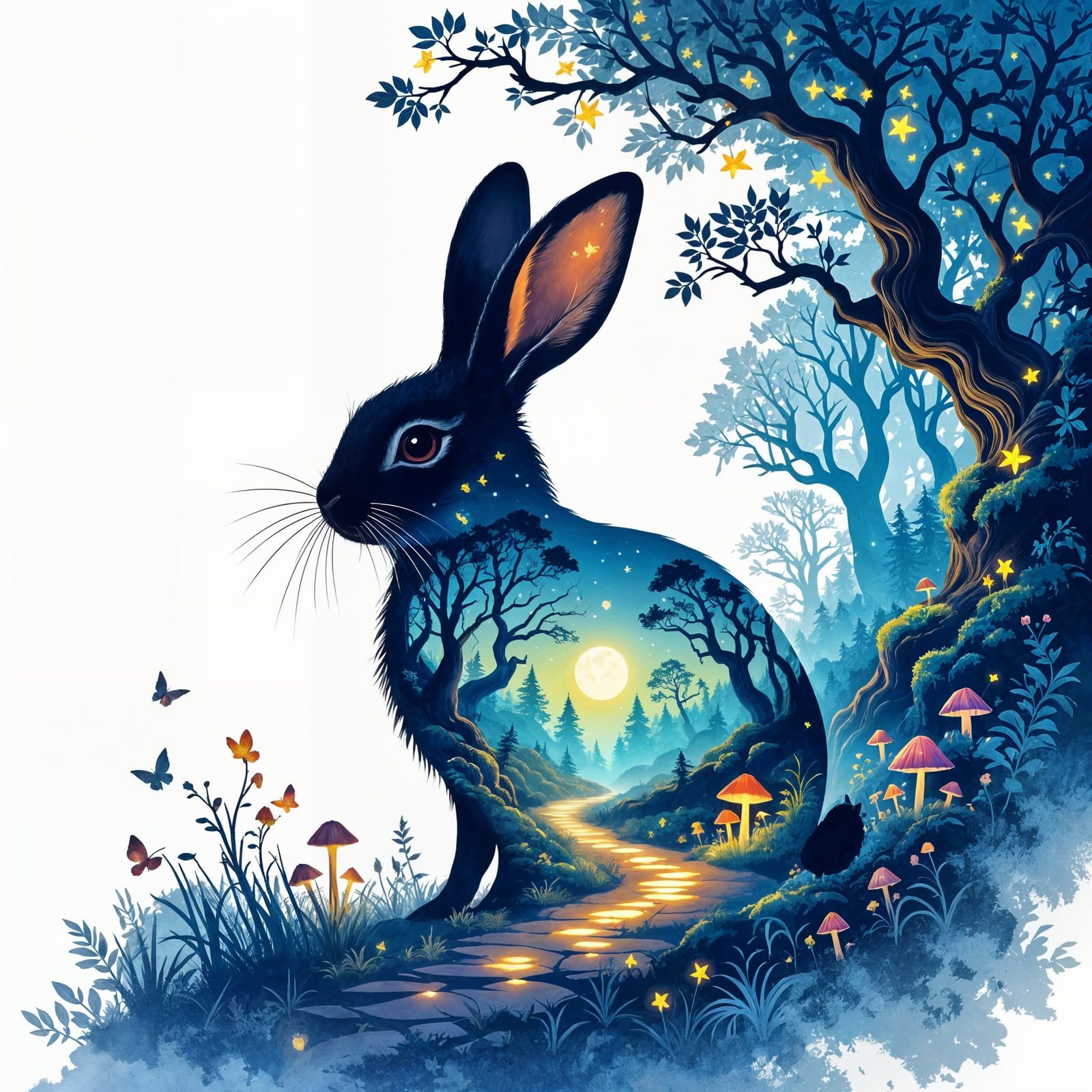 "A stunning digital painting in the style of a double exposure silhouette. The main subject is a graceful ...  by @Chaim