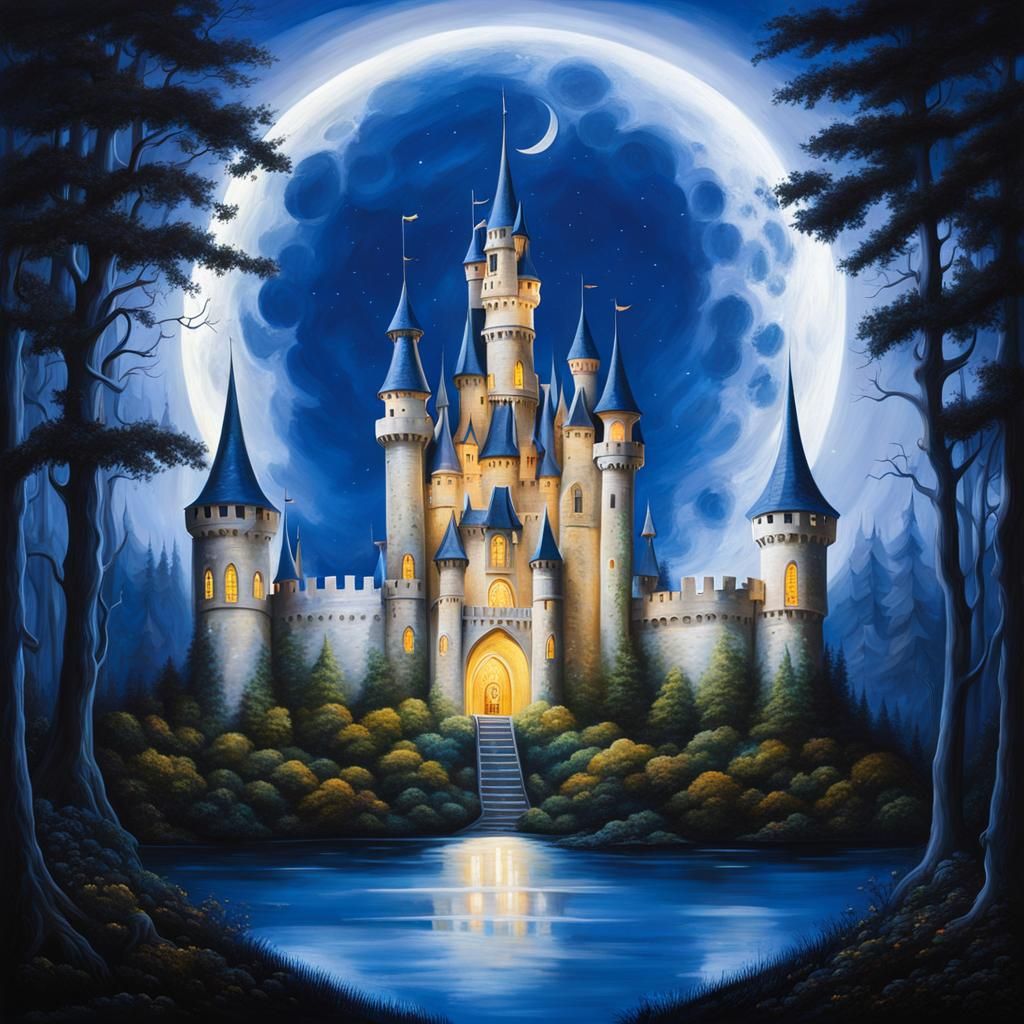 Fairytale castle at night