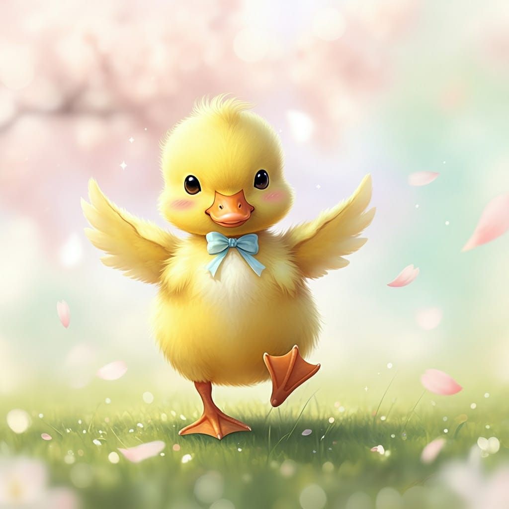 Dancing Duckling in Watercolor Dreamscape