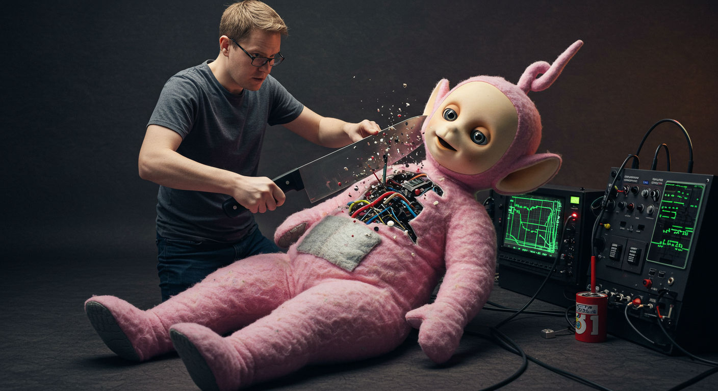 Guy scrapping a Teletubby for Parts
