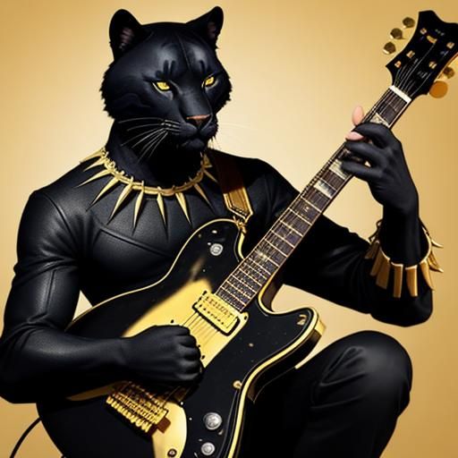 Black Panther Shredding on a Gold Guitar
