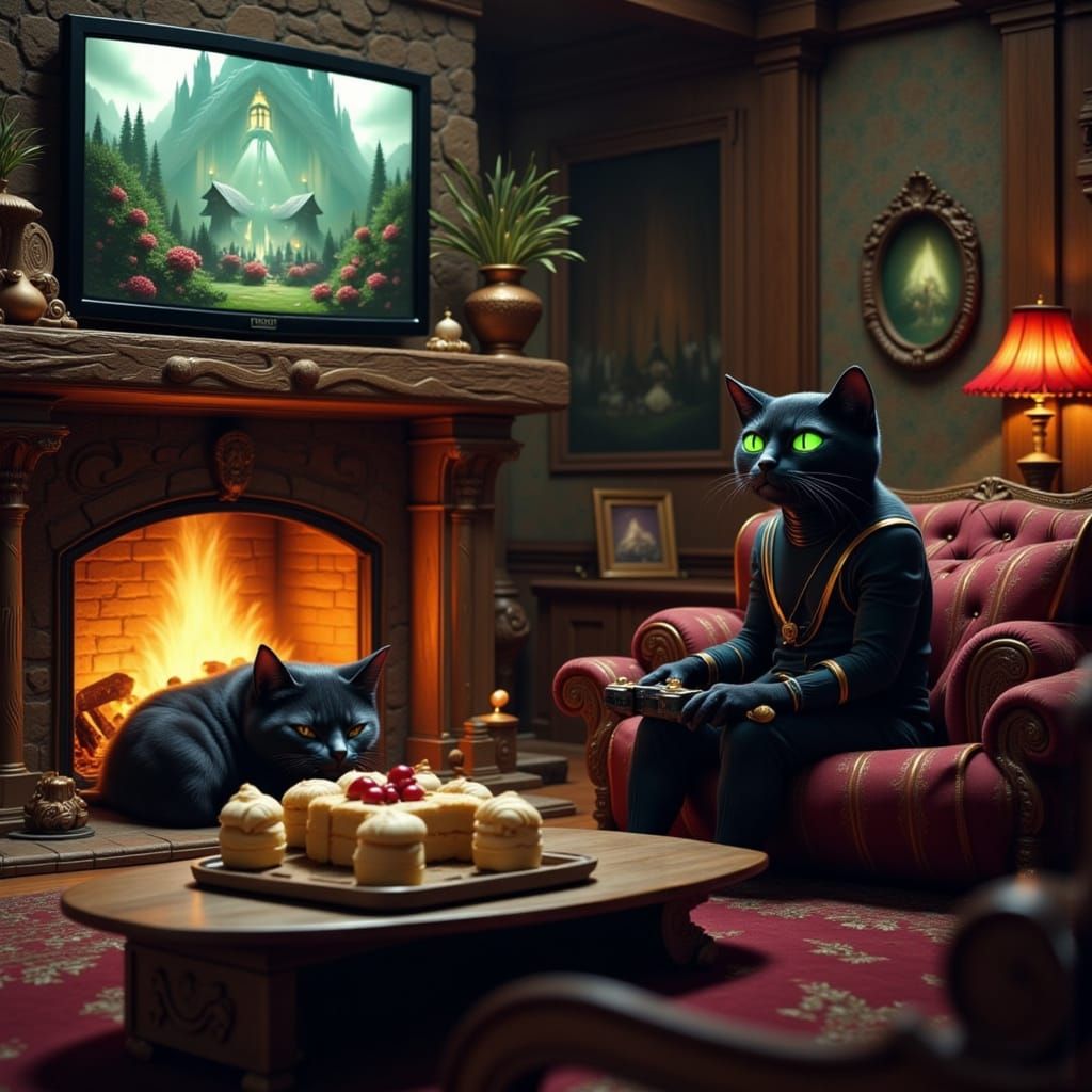 Anthropomorphic Cat as Spock Plays Video Games