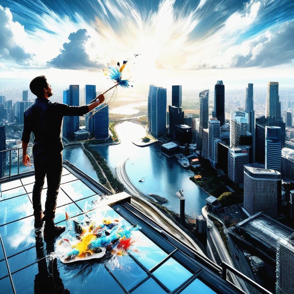 Magical artist painting the futuristic Singapore