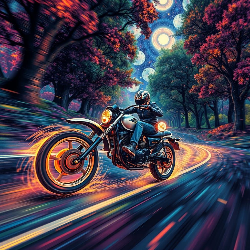 A motorcyclist dream-scape (animated)