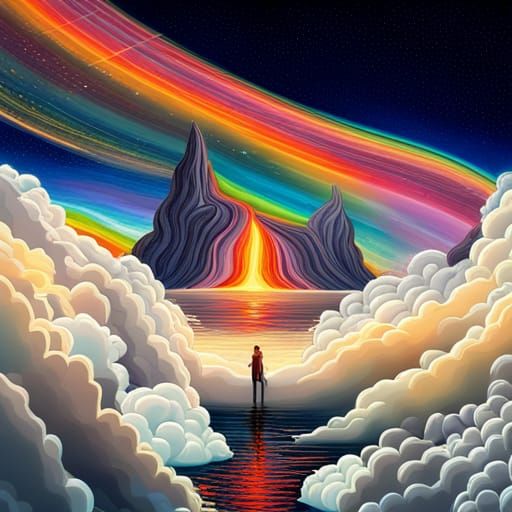 Bubbles, Rainbows erupting from a Volcano 🌋🌋🌋, fantasy ar...