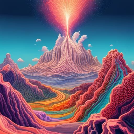 Bubbles, Rainbows erupting from a Volcano 🌋🌋🌋, fantasy ar...