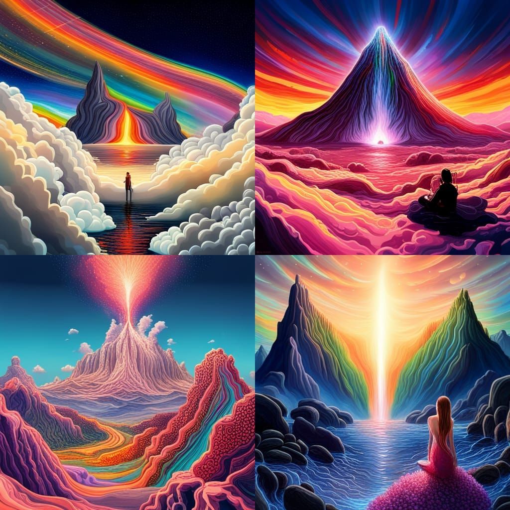 Bubbles, Rainbows erupting from a Volcano 🌋🌋🌋, fantasy ar...
