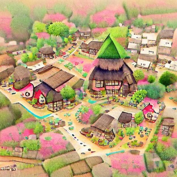 Wall Art Print | Vintage Japanese Village Landscape Watercolor Painting |  Europosters