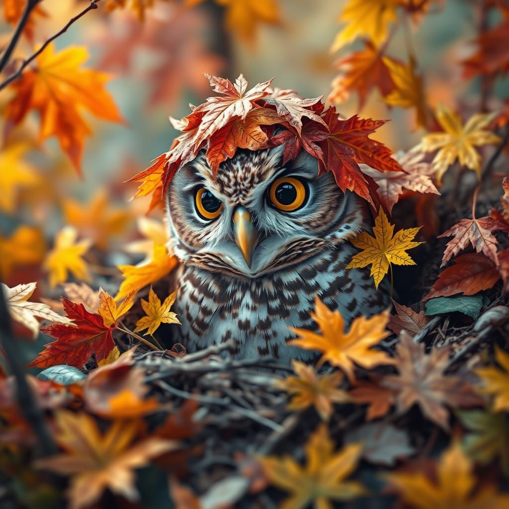 Mottled brown & white burrowing owl pops up to find lots & lots of maple leaves.🍁  by @BBlue