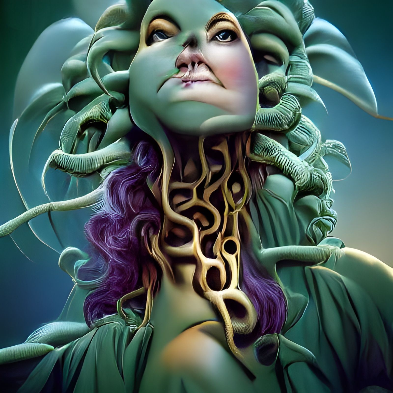 a modern look at Medusa in the year 2022: digital art by Mic...