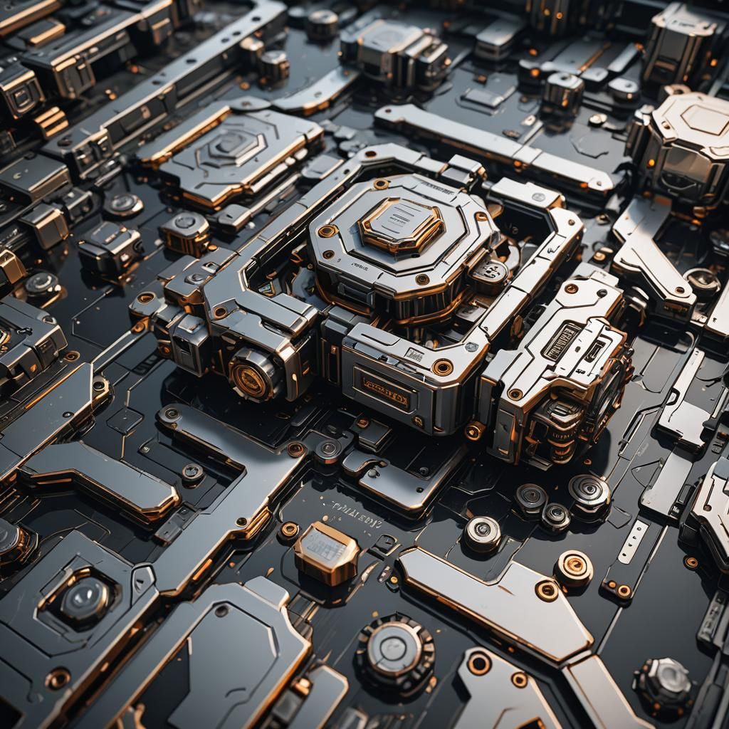 Computer Memory Polished Metal intricate mech details, groun...