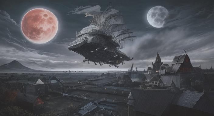 airship final fantasy box art style sky still-motion effect time ...