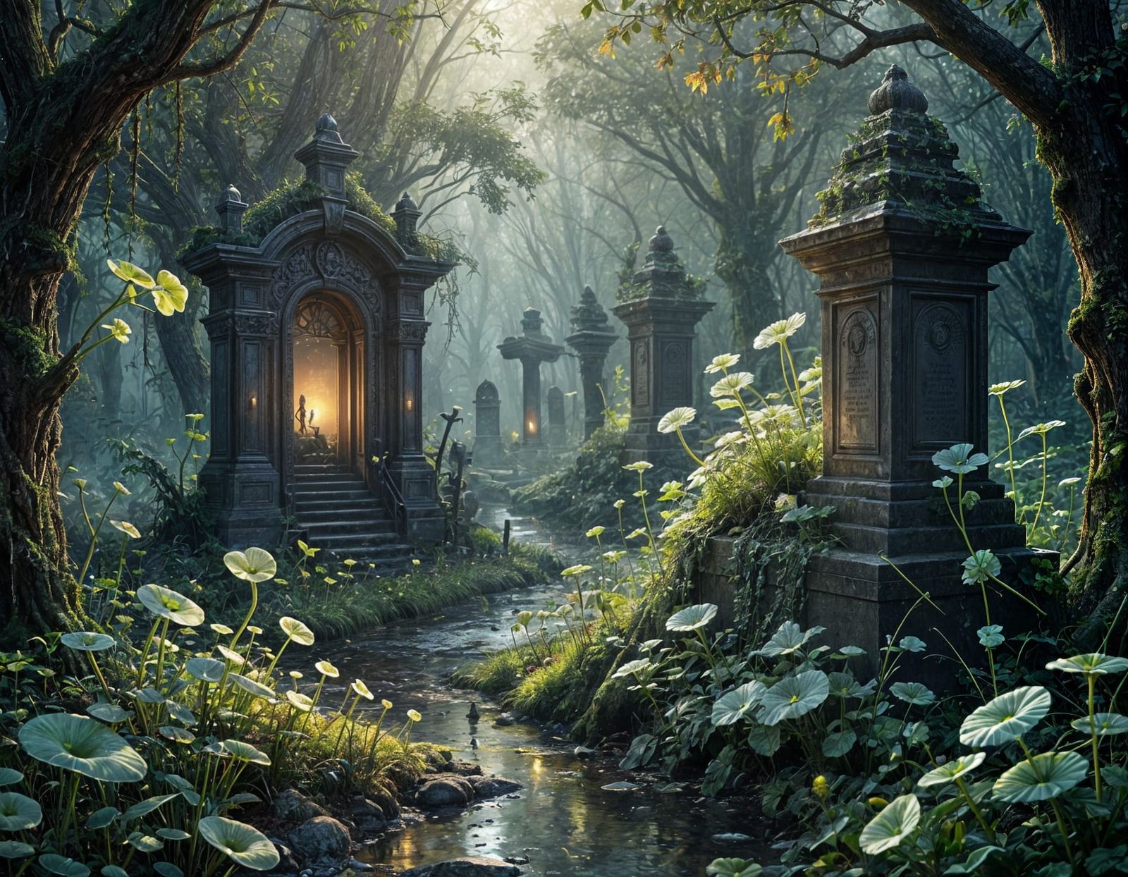 Forgotten alley in a creepy cemetery garden   by @Dreamer in Hell