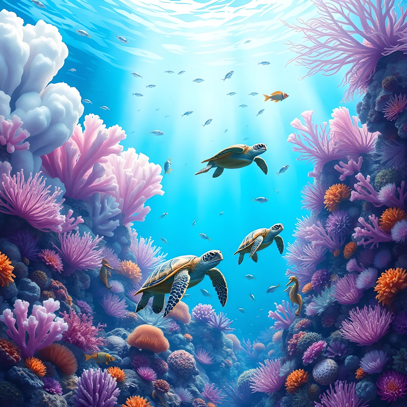 Turtles at the Coral Reef  by @PS