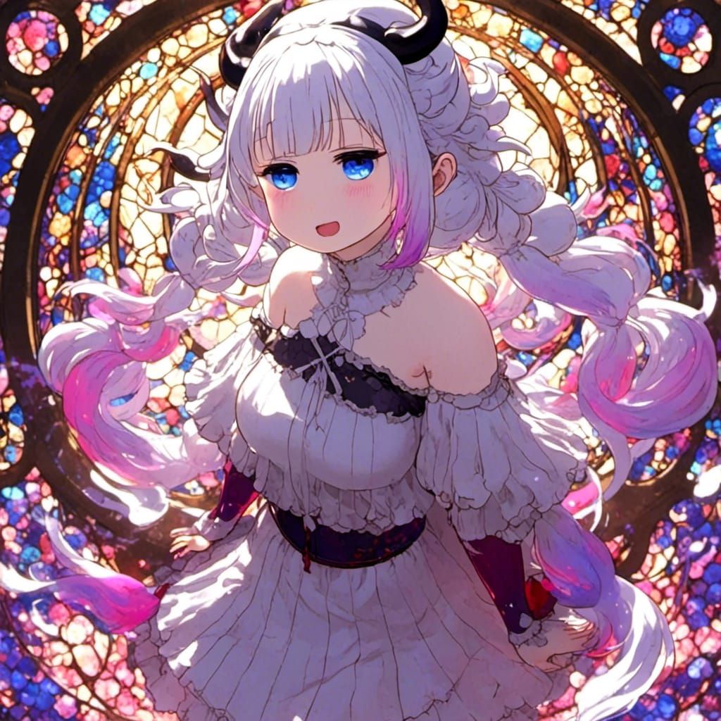 lora:Kanna Kamui:1.3> stained glass Kanna Kamui - AI Generated Artwork -  NightCafe Creator