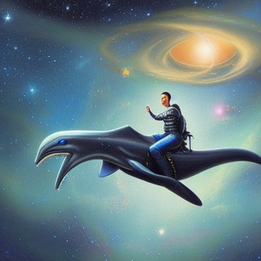 Elon Musk riding a space dolphin