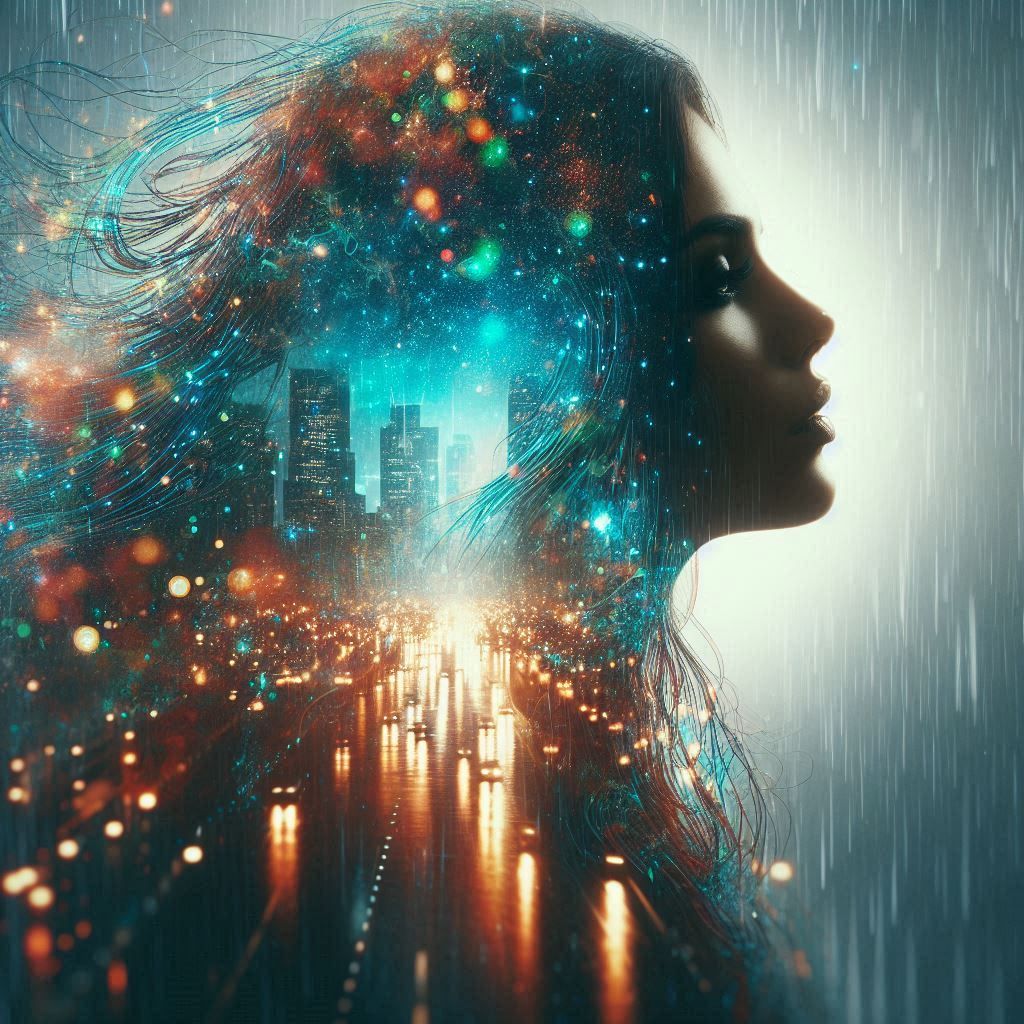 double exposure beautiful fantasy portrait landscape..