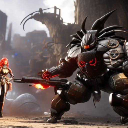 A buff anime Bipedal Cockroach and his friend the Black flea...