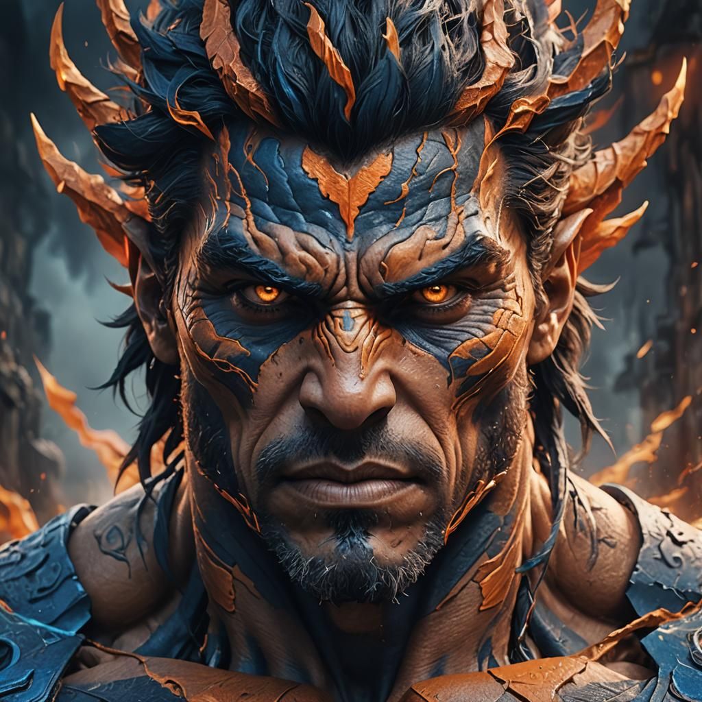 Intense Human Face in Vibrant Digital Art