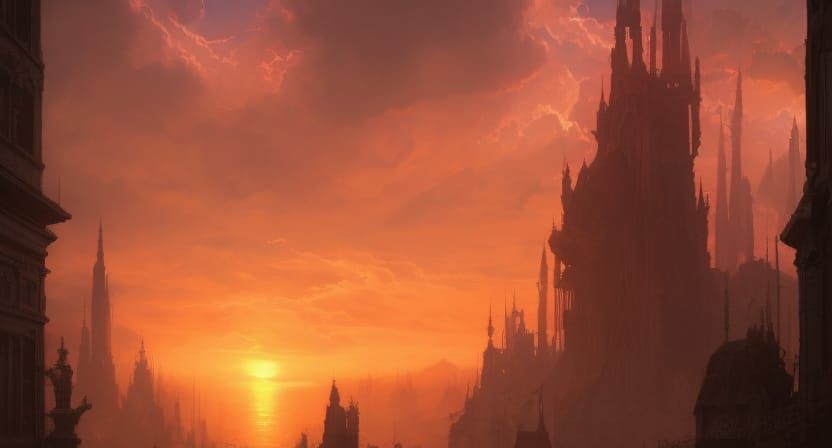 sunset over the castle - AI Generated Artwork - NightCafe Creator