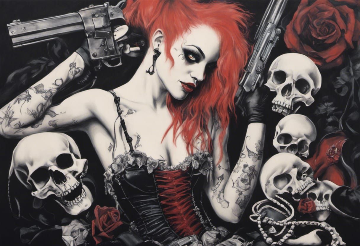 Emilie Autumn, Guns, roses, skulls, lithograph