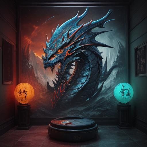 Ink Splash Chinese Dragon with Calligraphy