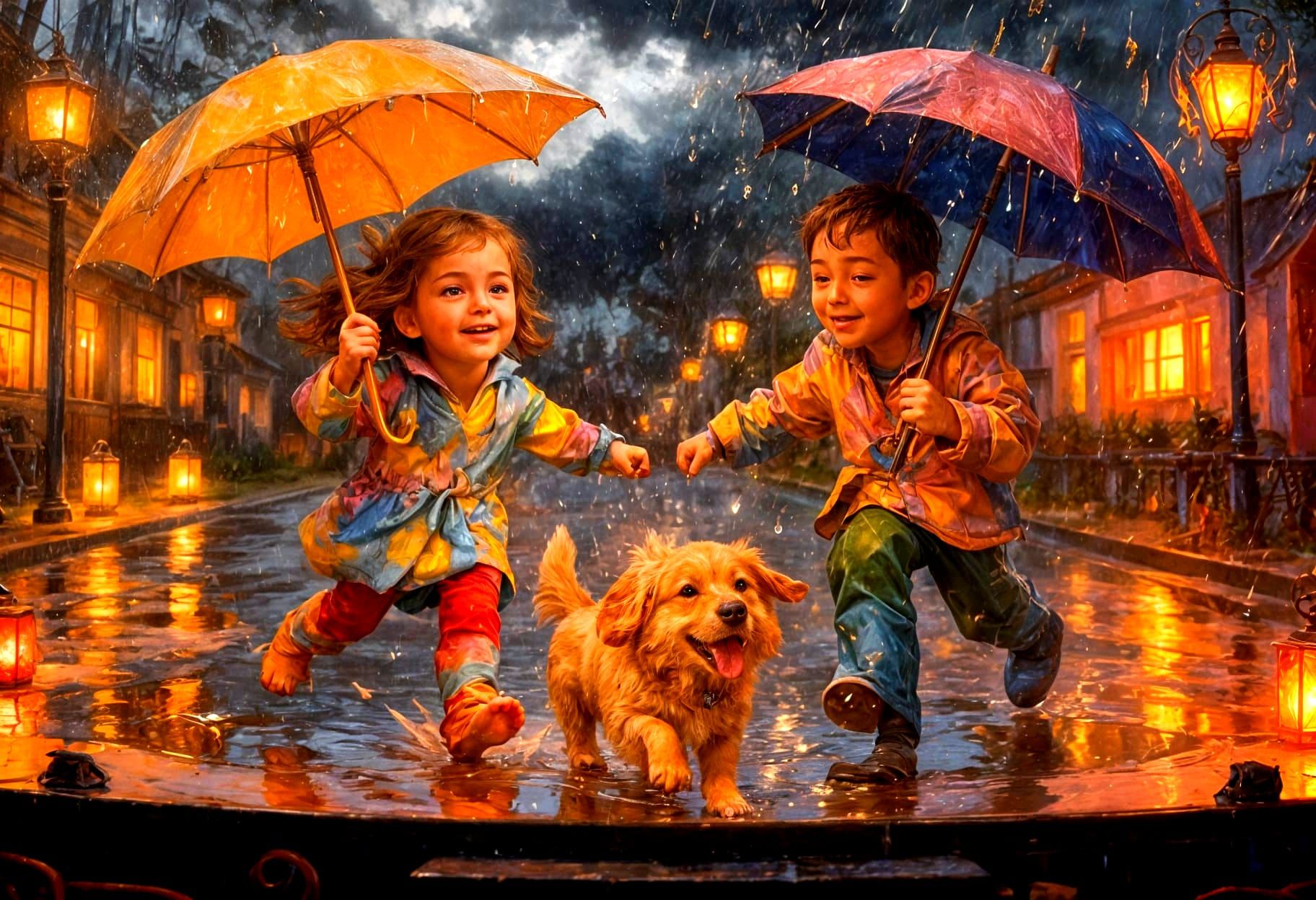 Children in the rain