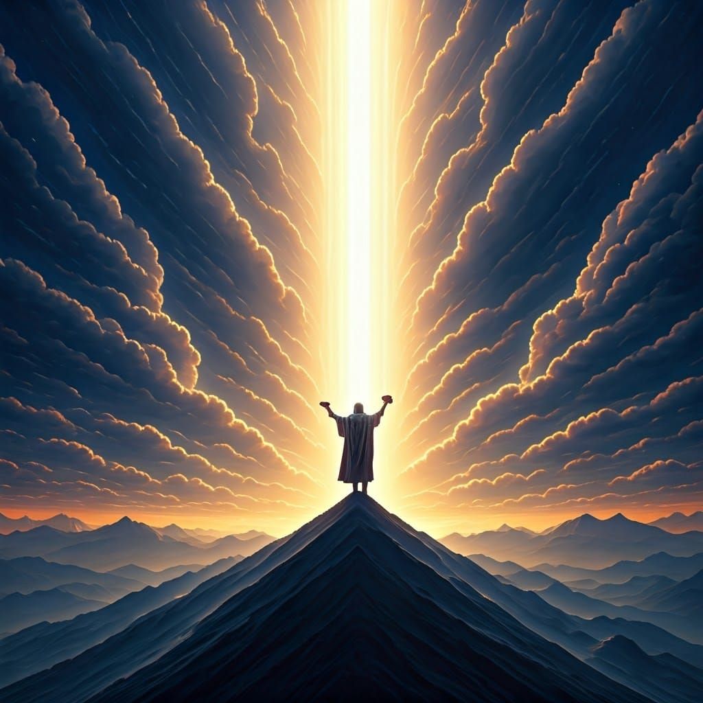 Moses Reveals Torah to Israelites on Mount Sinai in a Divine...